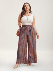 Boho Print Belted Flared Pants