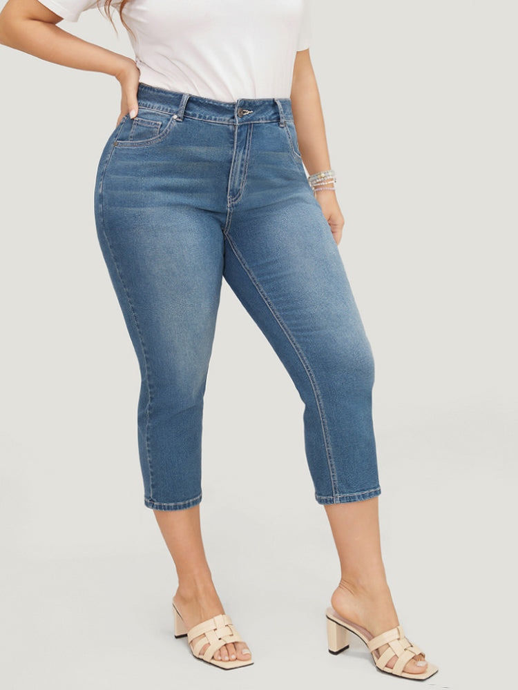 Skinny Very Stretchy High Rise Medium Wash Cropped Jeans