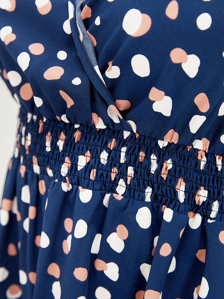 Allover Print Pocket Wrap Flutter Cap Sleeve Dress