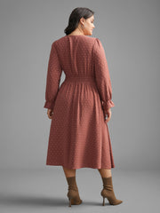 Solid Texture Ruffles Shirred Gathered Dress