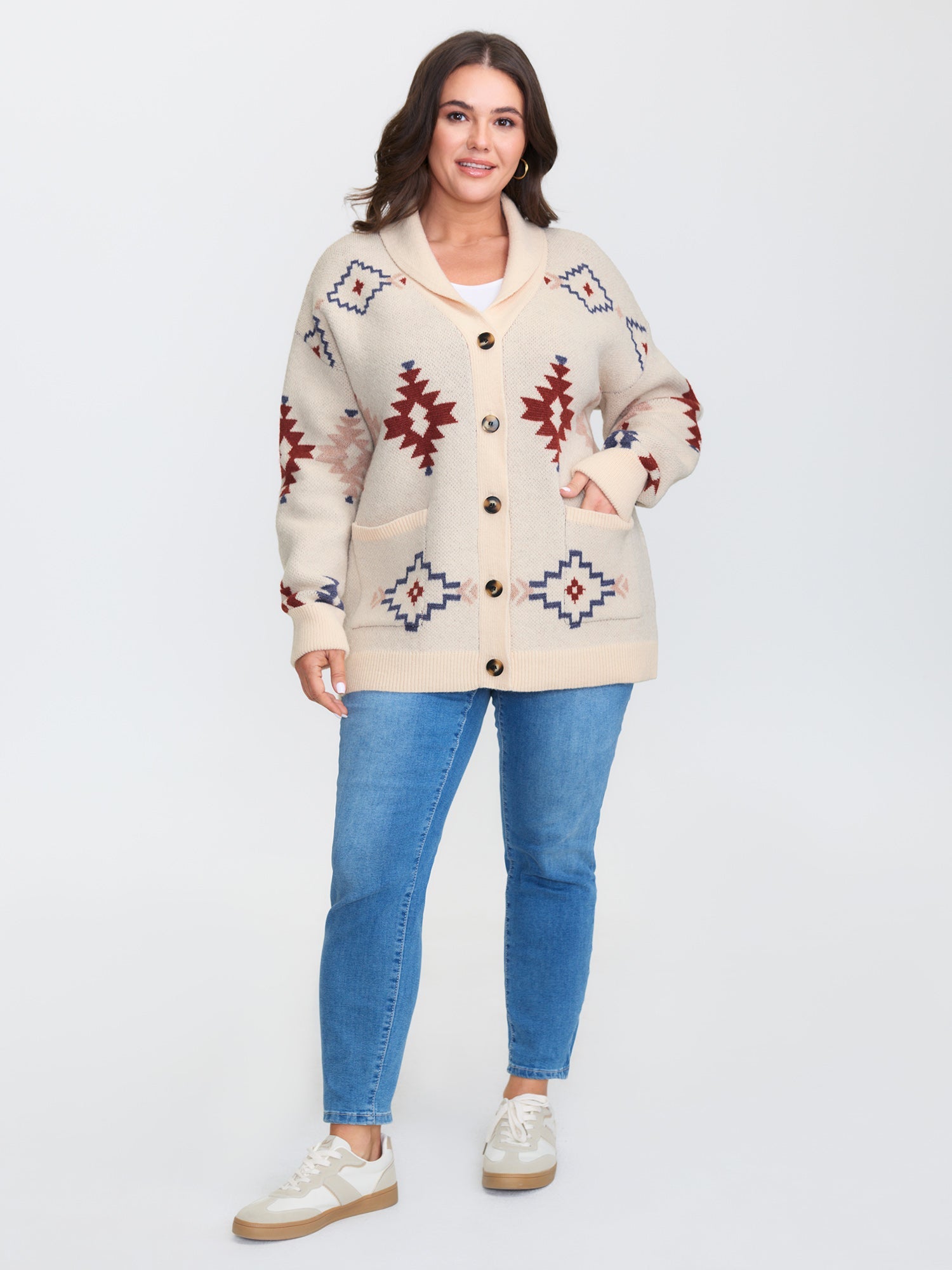 Boho Jacquard Print Pocket Knit Cardigan