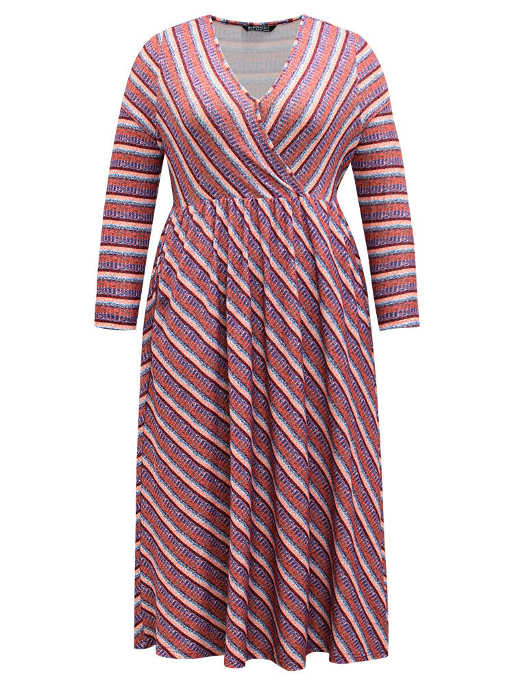 Striped Elastic Waist Gathered Dress