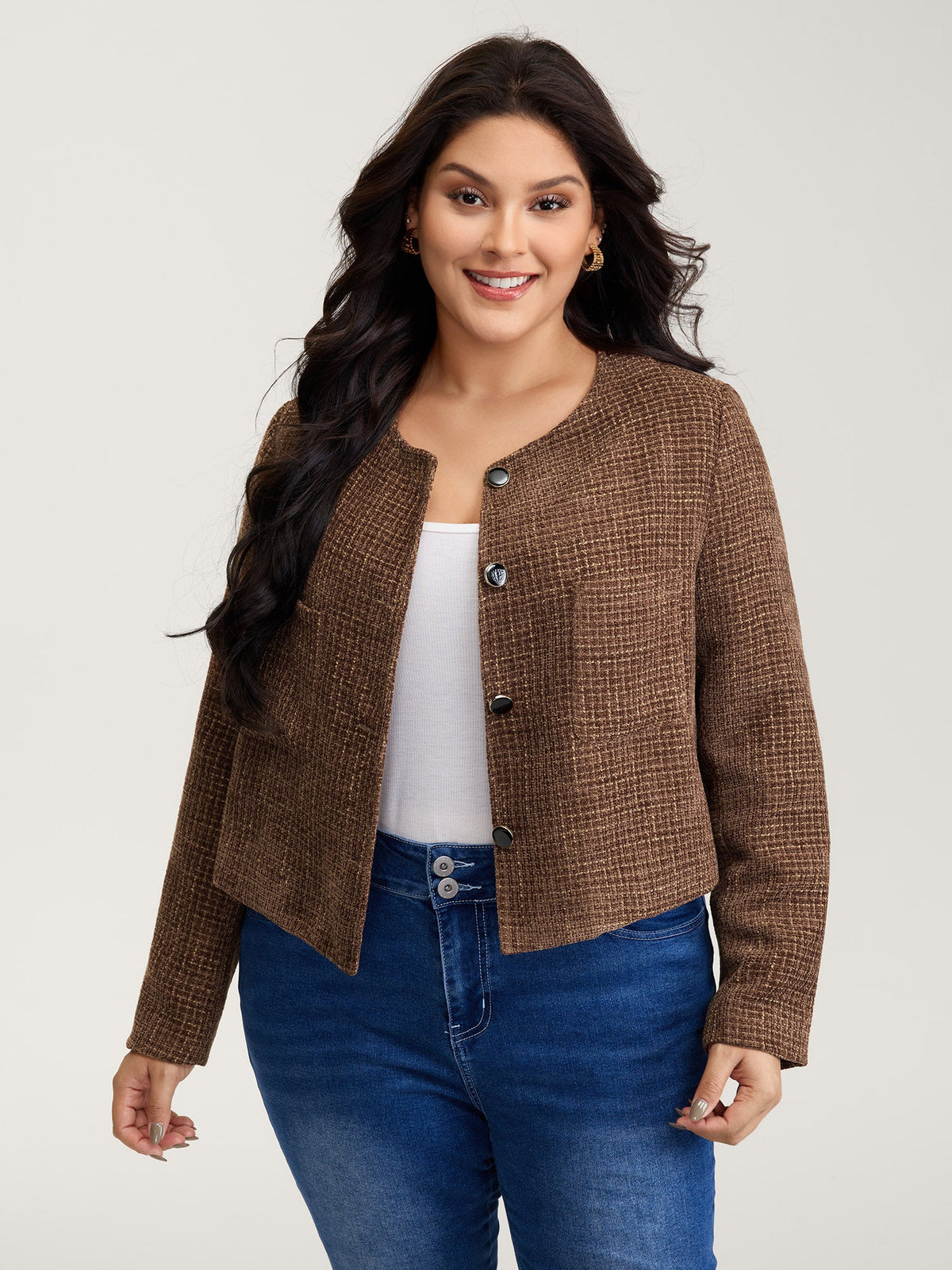 Flocked Textured Button Pockets Jacket