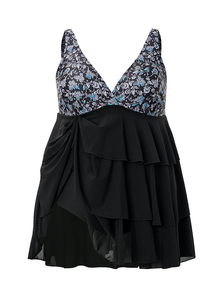 Floral Patchwork Ruffle Tiered Swim Dress