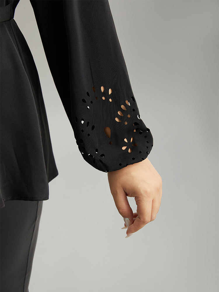 Plain Elastic Waist Buckle Detail Wrap Blouse