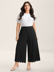 Scalloped Hem Pull-On Wide-Leg Pants