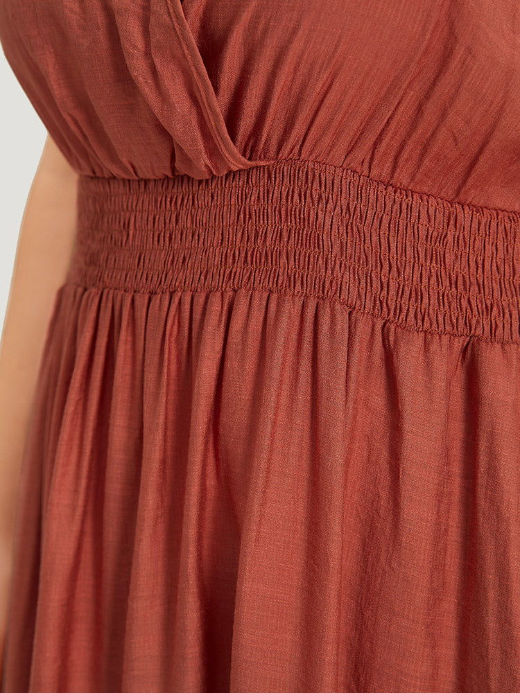 Solid Crochet Lace Gathered Wrap Shirred Cami Dress