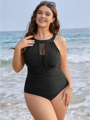 Halter Mesh Insert Knotted Back One Piece Swimsuit