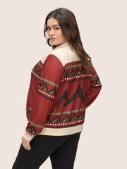 Colorblock Rib Knit Pocket Zipper Fly Jacket