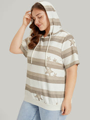 Striped & Star Print Hooded Ties Sweatshirt