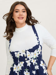 Floral Print Pockets Suspender Skirt Midi Dress