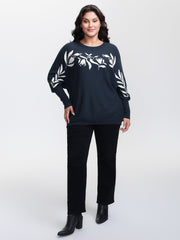 Floral Neckline Dolman Sleeve Pullover