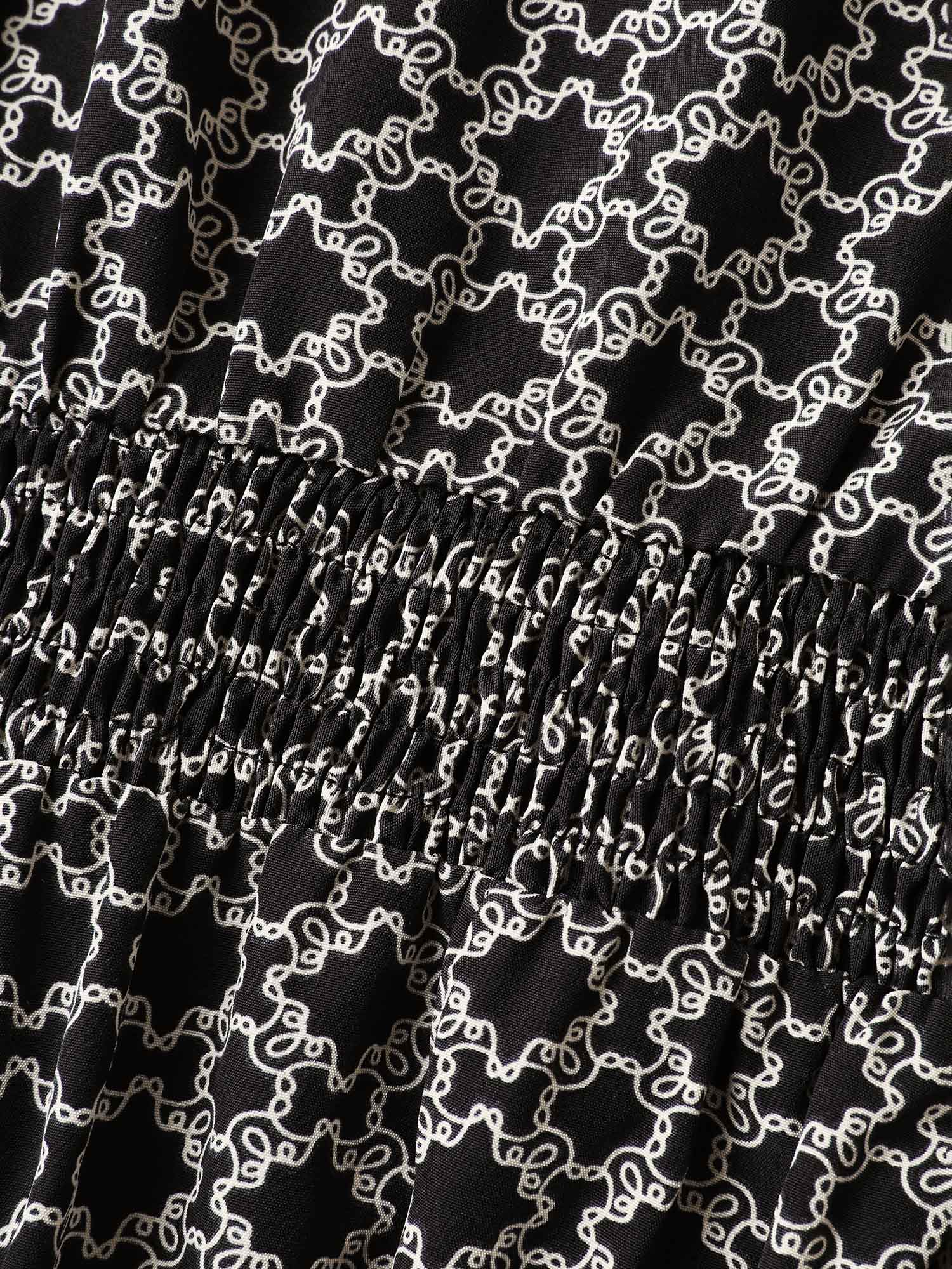 Geometric Print Sleeve Tie Midi Dress