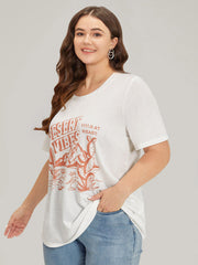 Cactus & Letter Print Crew Neck T-shirt