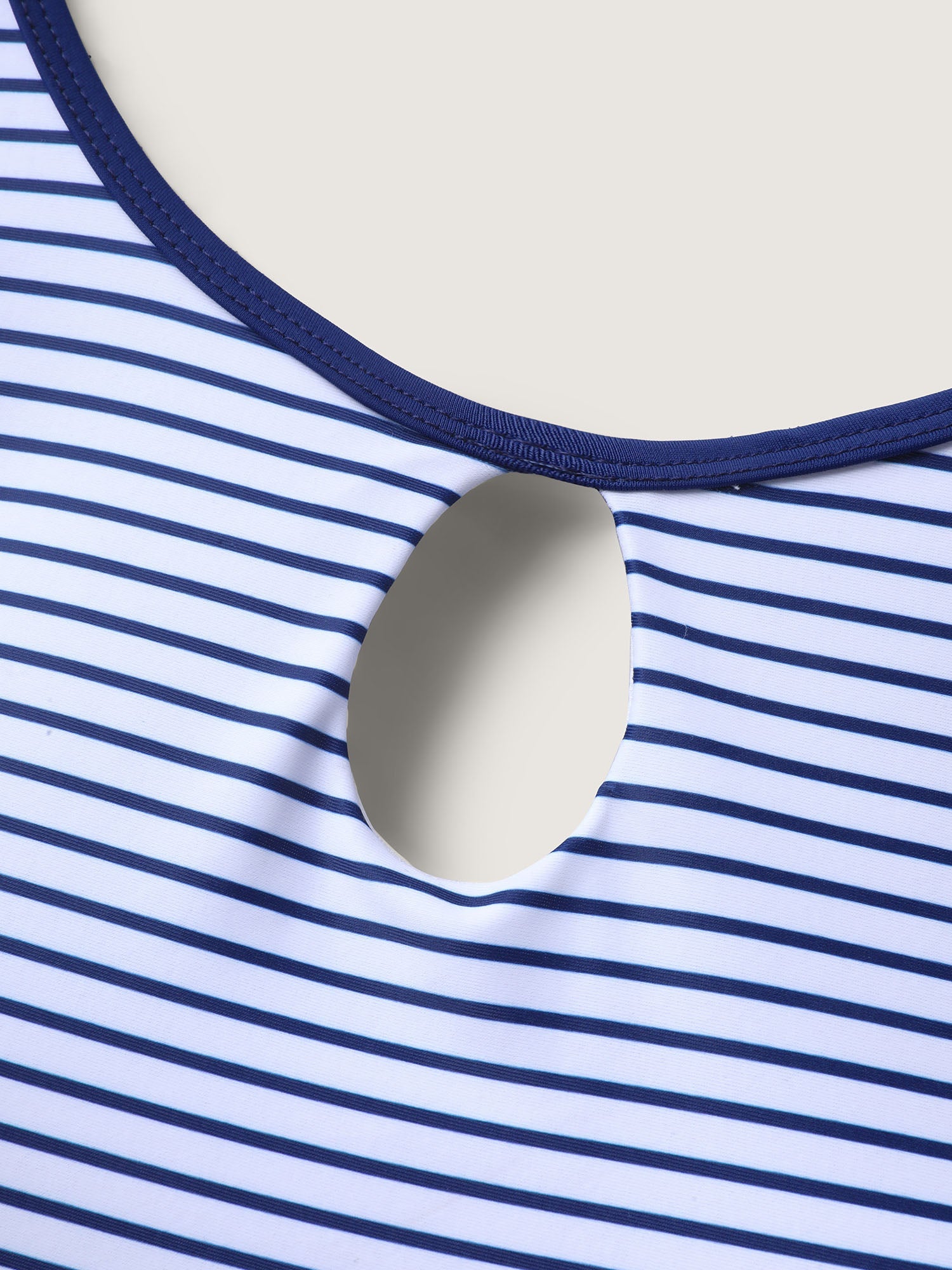 Striped Neck Cut-Out Swim Top