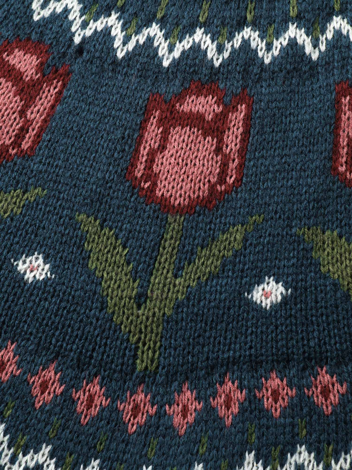 Floral Jacquard Color Contrast Pullover