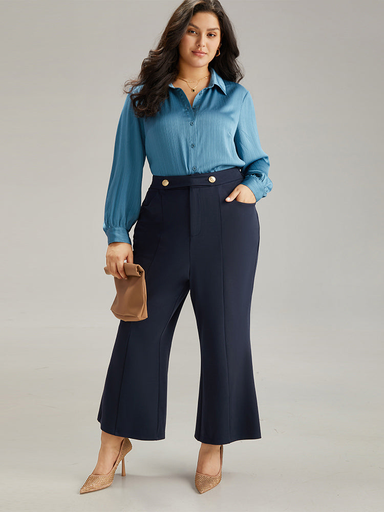 Solid Metal Detail Pocket Flare Leg Pants