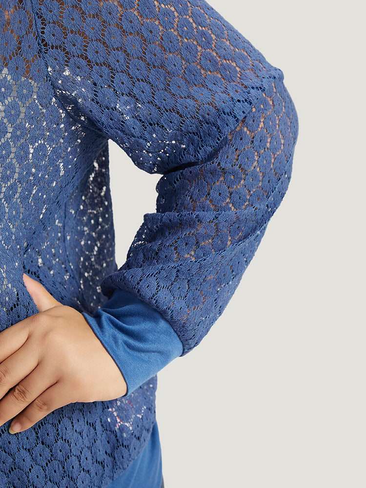 Plain Lace Patchwork Zipper Cut Out Jacket