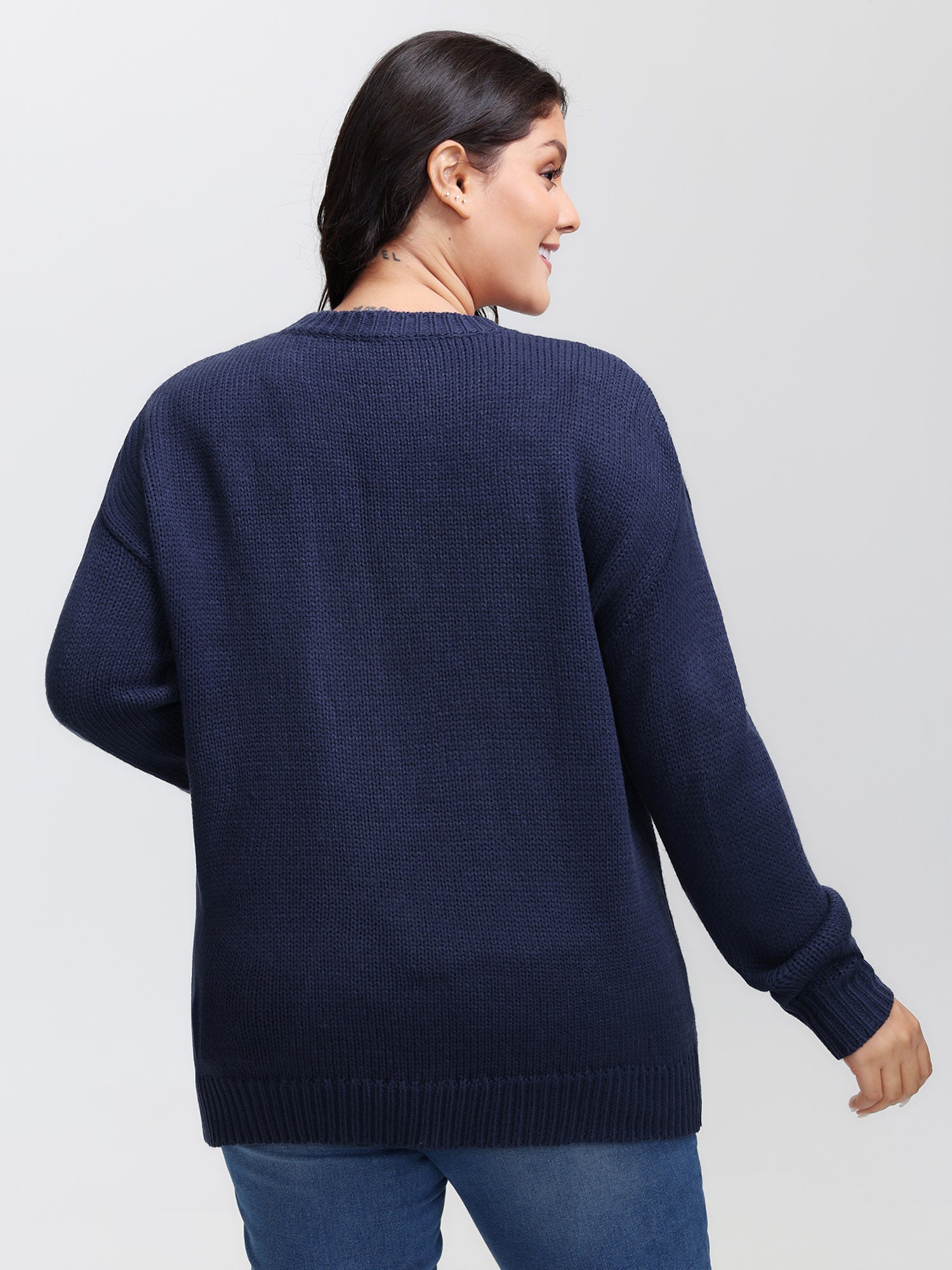 Fish Jacquard Print Round Neck Pullover