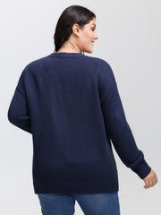 Fish Jacquard Print Round Neck Pullover