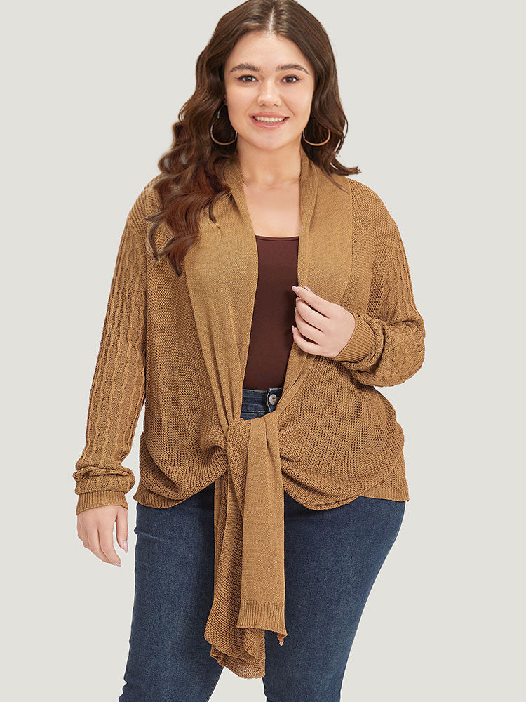 Solid Lapel Collar Patchwork Asymmetrical Hem Cardigan