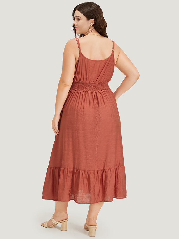 Solid Crochet Lace Gathered Wrap Shirred Cami Dress