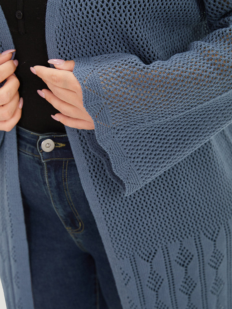 Solid Geometric Eyelet Open Front Cardigan