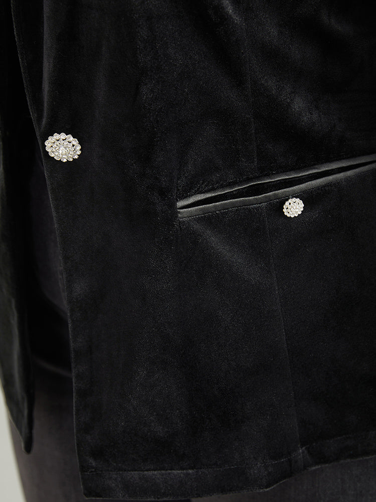 Velvet Buckle Detail Pocket Suit Collar Blazer