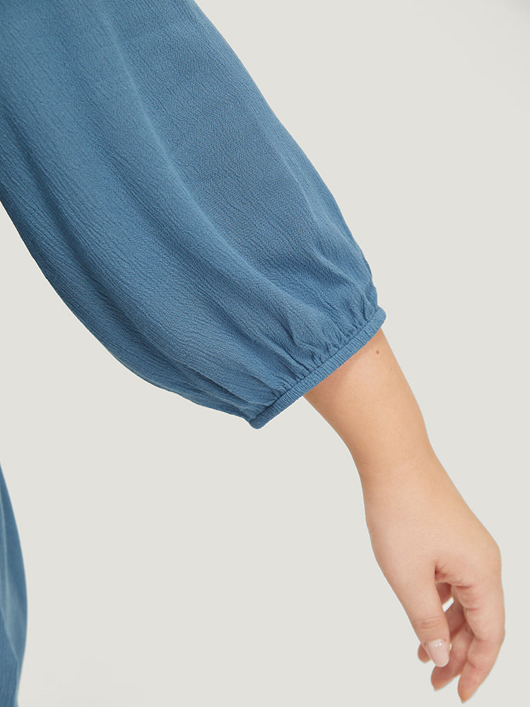 Plain Button Up Gathered Lantern Sleeve Blouse