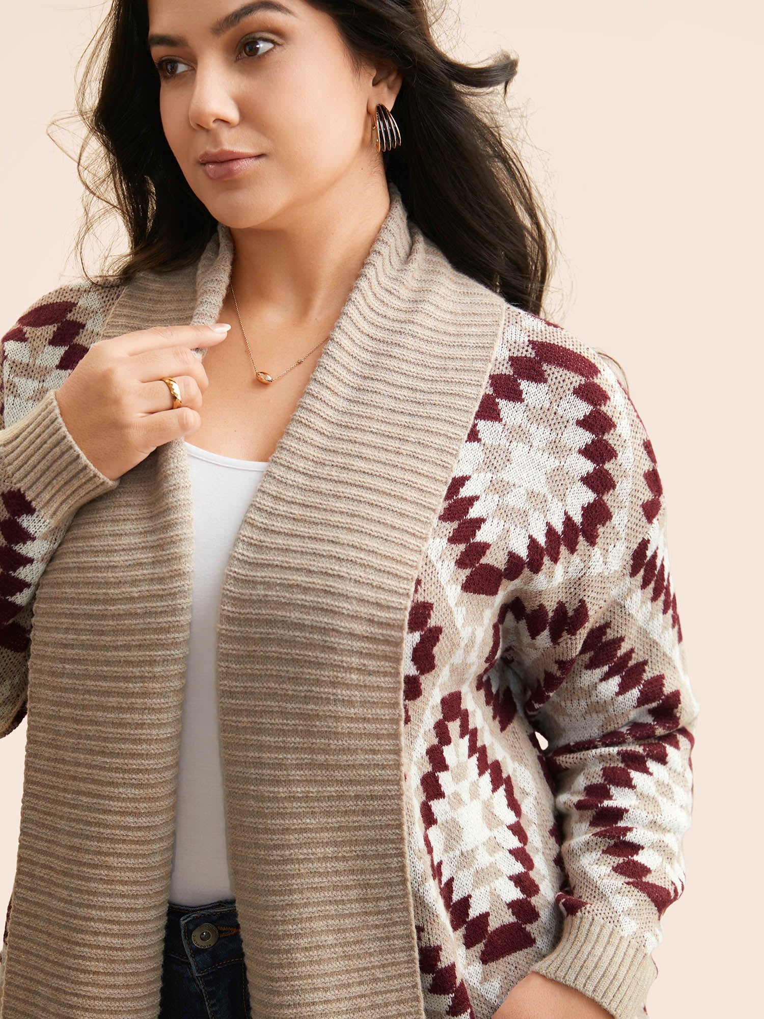 Bandana Geometric Lapel Collar Cardigan