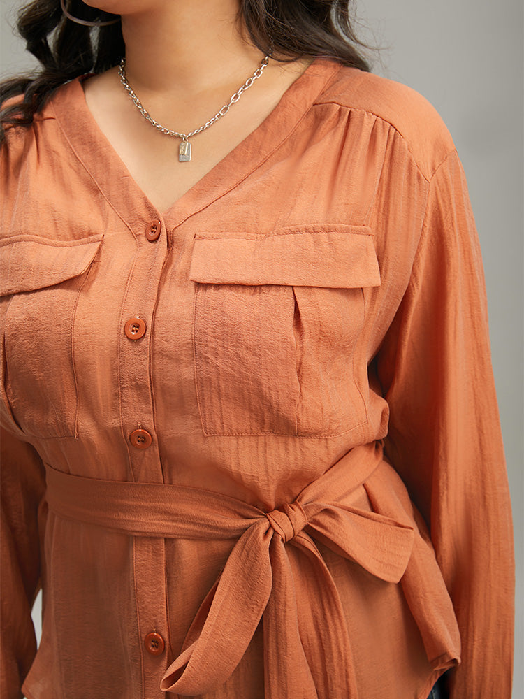 Halloween Plain Belted Pocket Button Up Gathered Coat