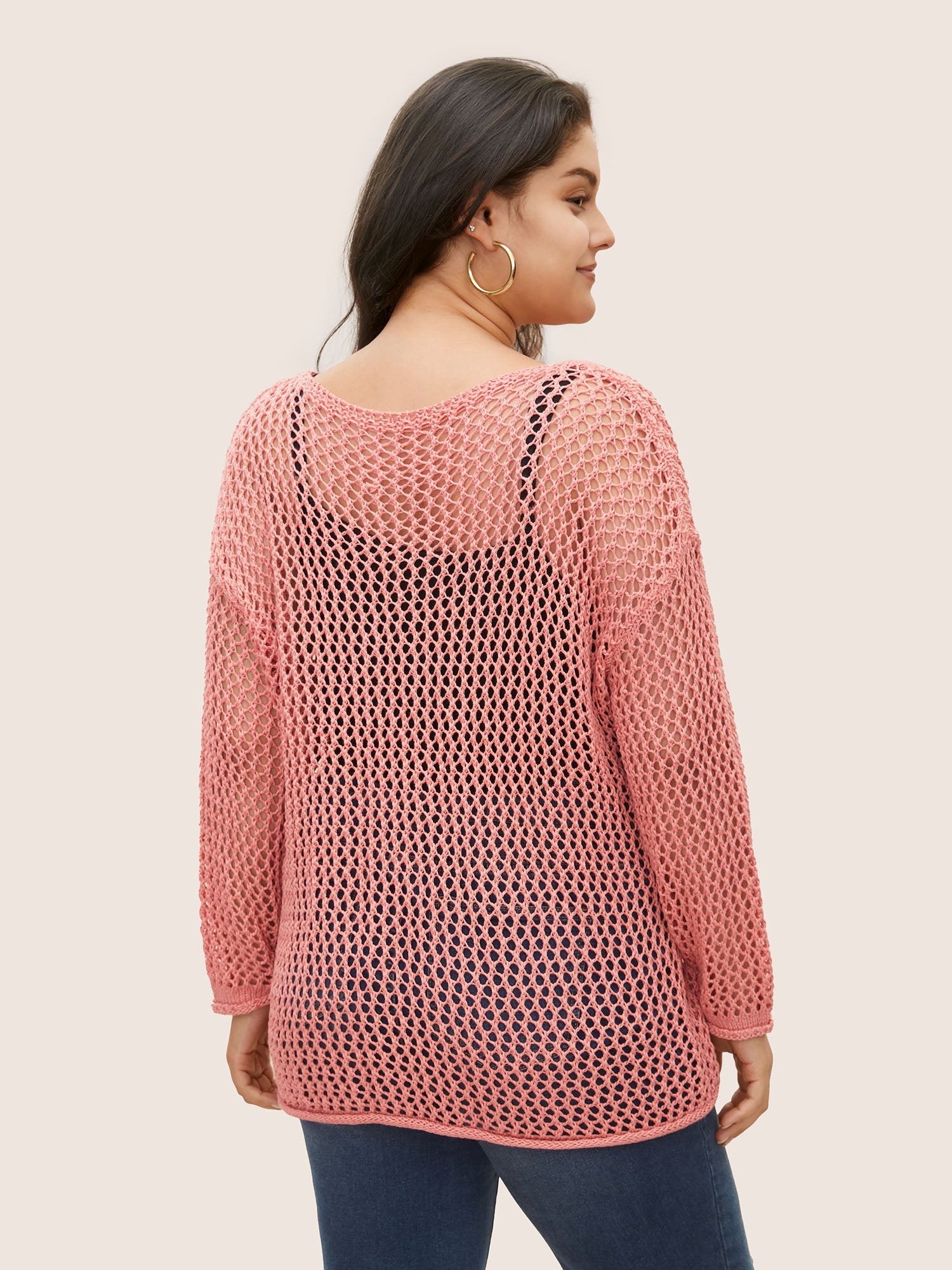 Solid Heart Cut Out See Through Pullover