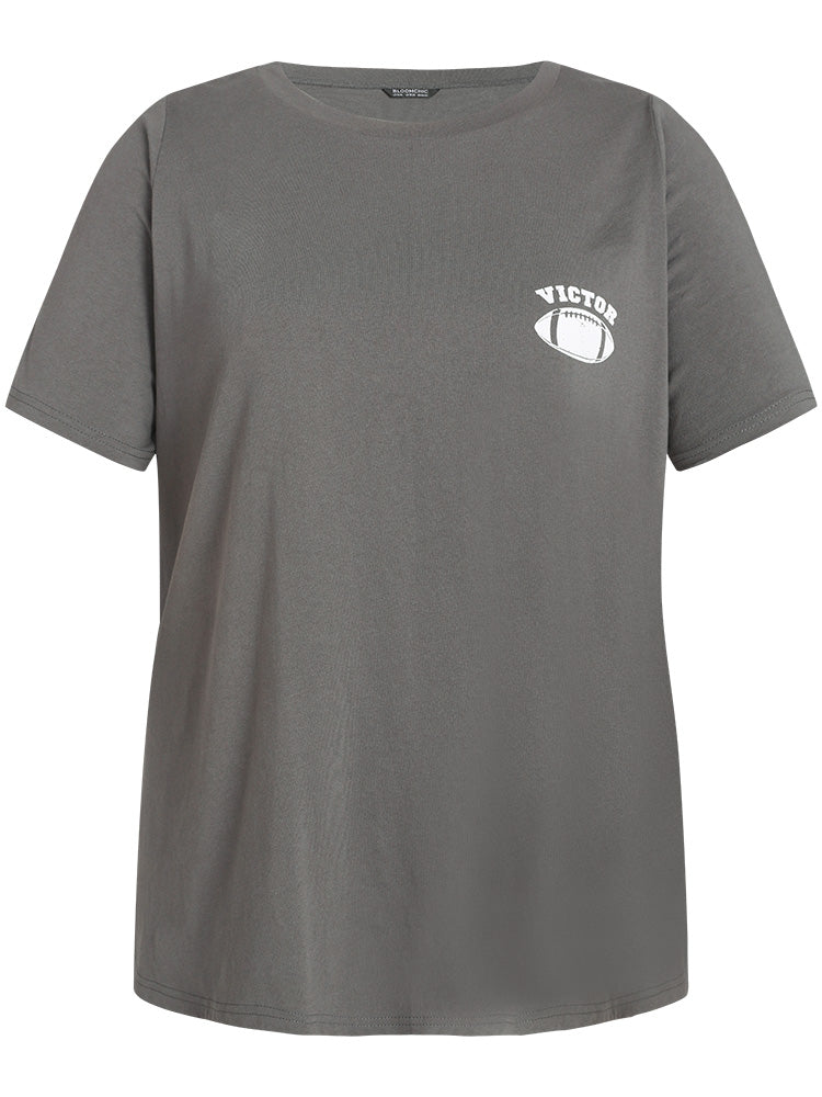 Plain Graphic Print Round Neck T-shirt