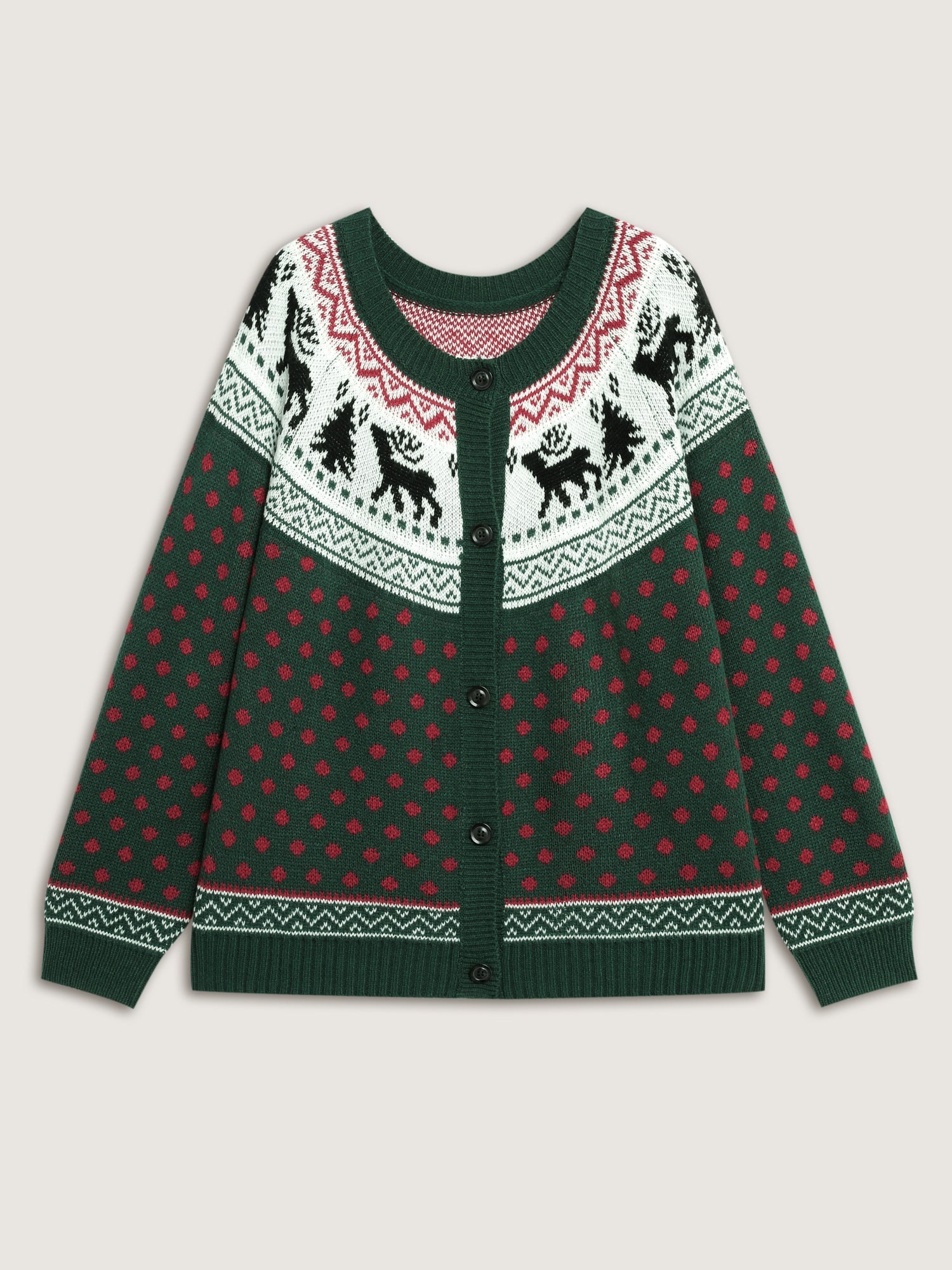 Fair-Isle Holiday Buttons Knit Cardigan