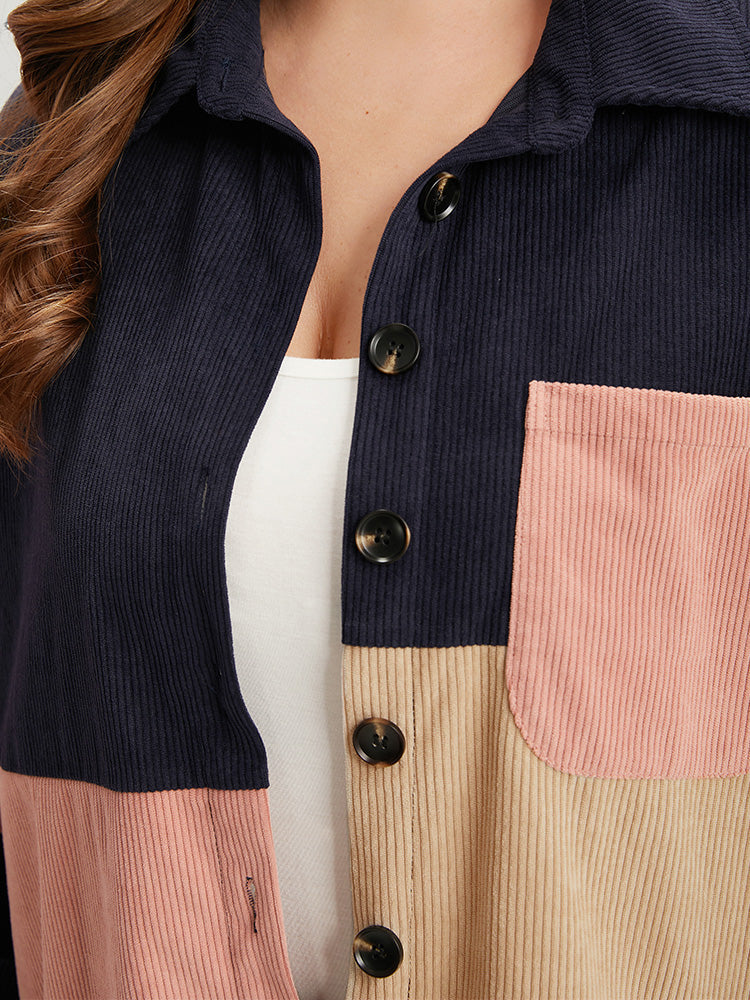 Colorblock Contrast Patchwork Pocket Button Through Jacket