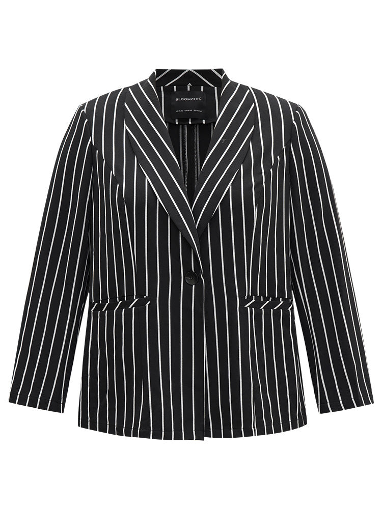 Striped Suit Collar Button Up Blazer