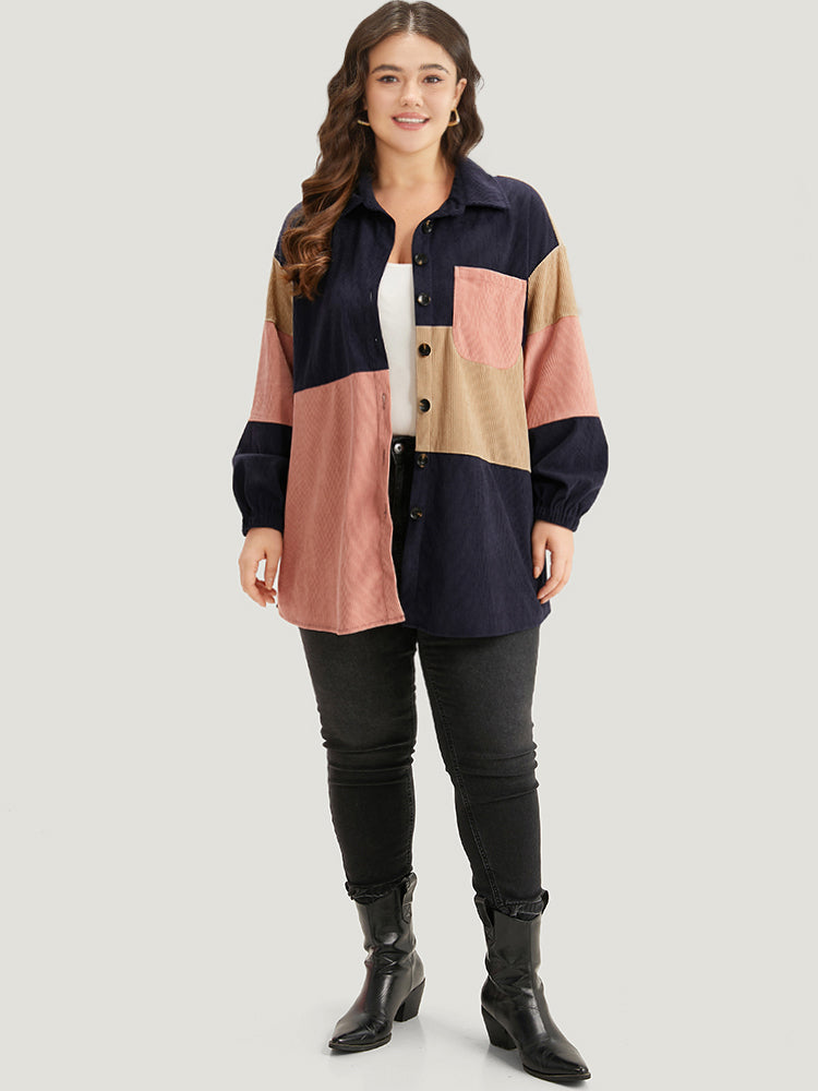 Colorblock Contrast Patchwork Pocket Button Through Jacket