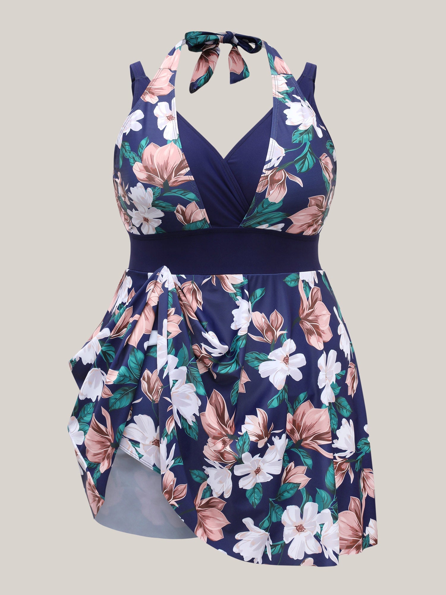 Floral Print Color Block Swim Dress