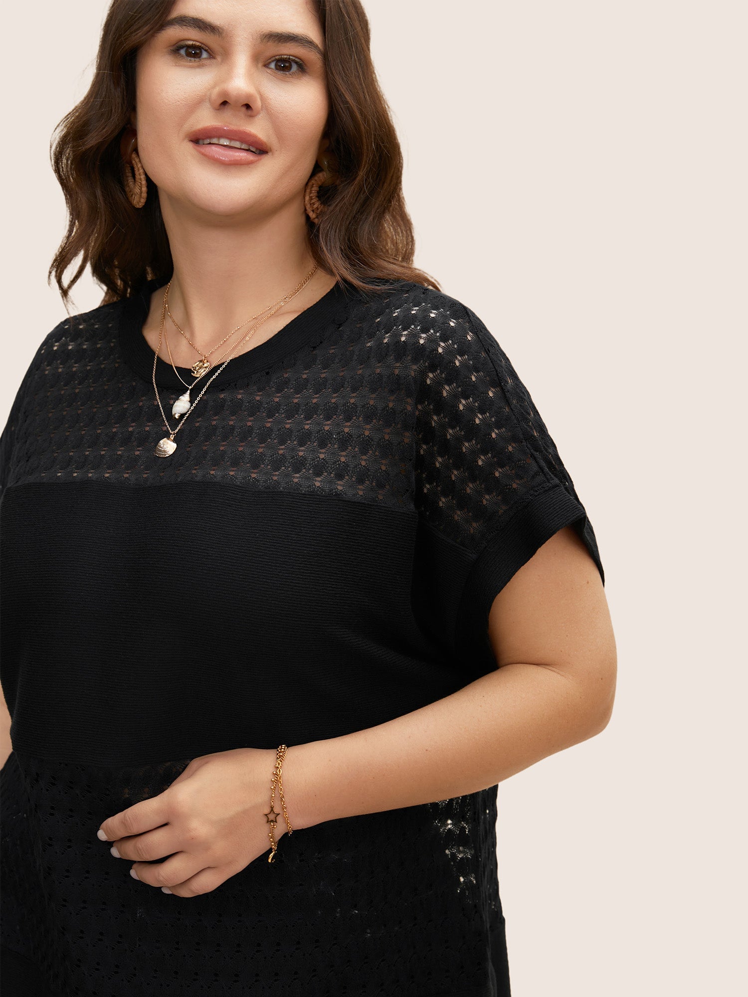 Solid Cut Out Patchwork Split Hem T-shirt