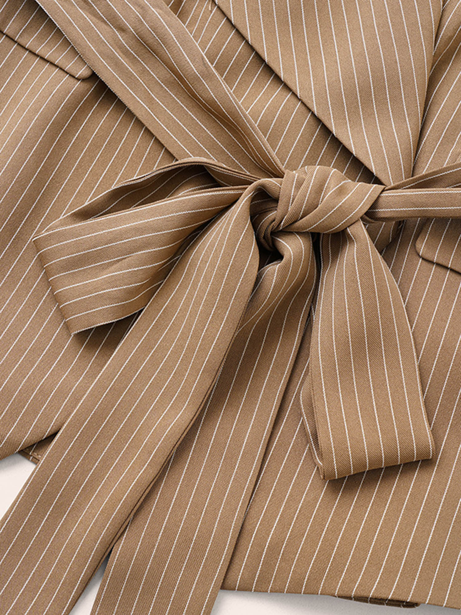 Striped Asymmetrical Hem Belted Flap Pocket Blazer