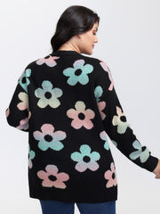 Floral Jacquard Print Color Gradient Knit Cardigan