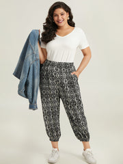 Boho Print Elastic Waist Harem Pants