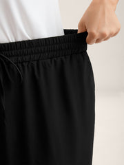 Shirred Waist Tie Straight-Leg Crop Pants