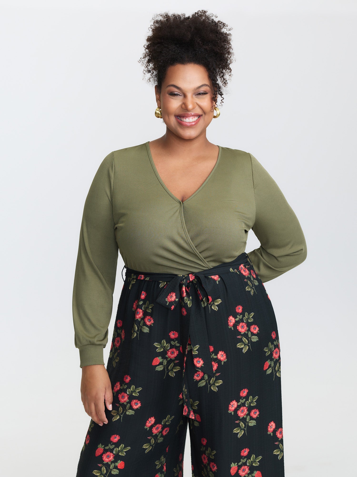 Floral Contrast Print Back-Tie Jumpsuit