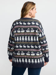 Animal Jacquard Pattern Pockets Knit Cardigan