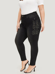 Beaded Detail Pocket Very Stretchy Black Wash Jeans