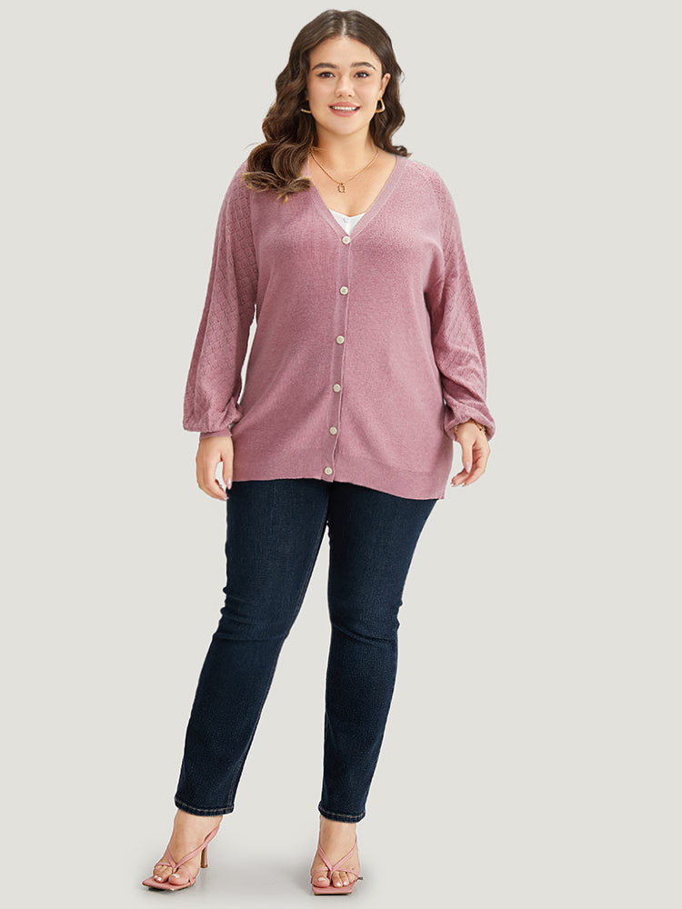 Plain Raglan Sleeve Eyelet Button Fly Cardigan