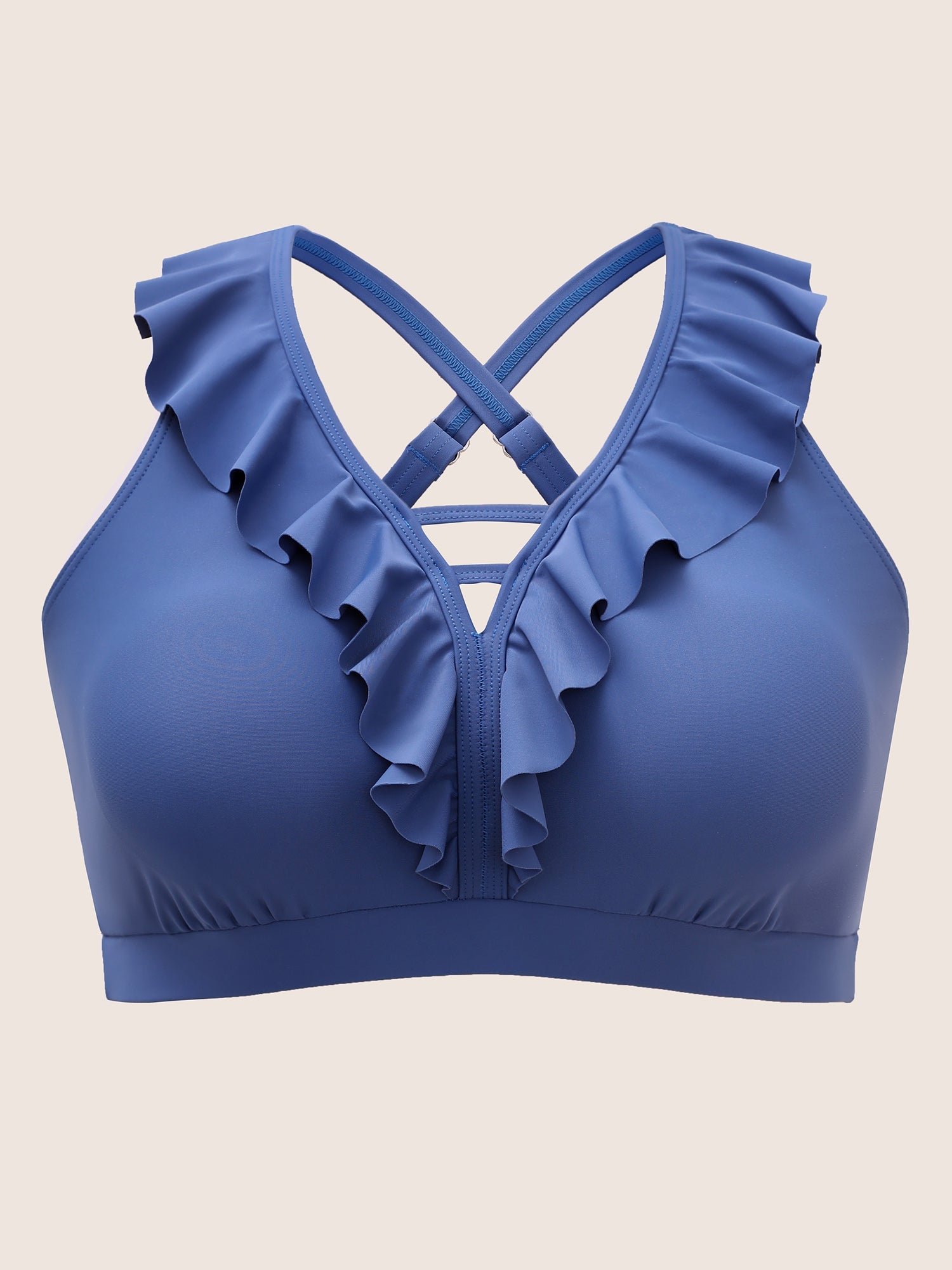 Plain Keyhole Ruffle Trim Swim Top