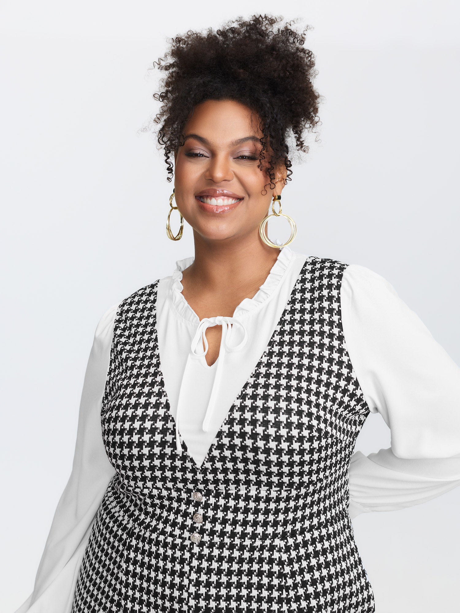 2-In-1 Houndstooth Wide-Leg Jumpsuit