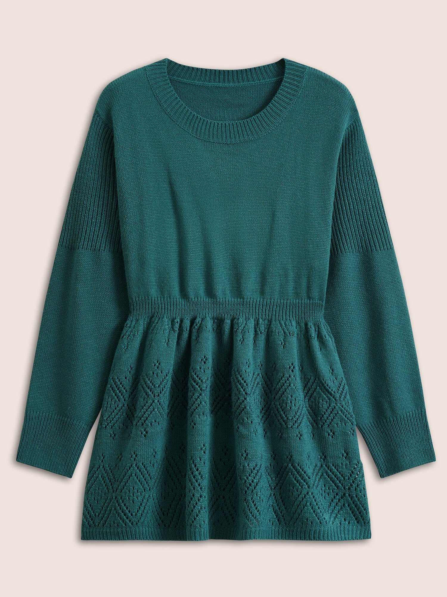 Solid Hollow Out Elastic Waist Knit Pullover